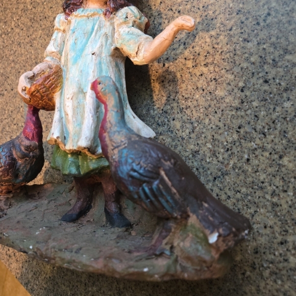 Vintage farmhouse girl feeding turkey figurine - Picture 2 of 5